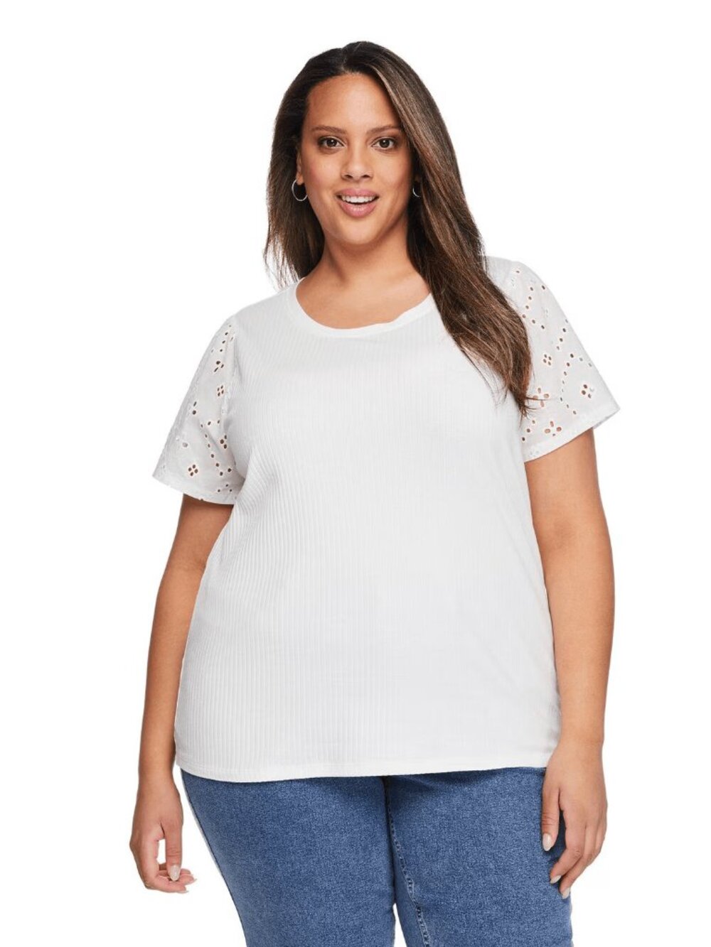 NWT Lane Bryant Plus 2X White Eyelet Sleeve Knit Top